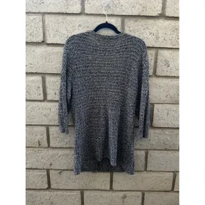 DKNY Jeans Women's Black White Knit 3/4 Sleeve Cardigan Sweater Top‎ XL thumbnail 2
