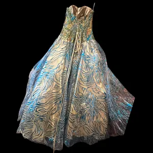 NWT Studio 17 House of Wu Lime Turquoise Gold Strapless Gown 8 thumbnail 9