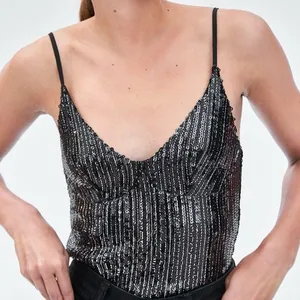 Zara Sequin Cami‎ Crop Top thumbnail 1