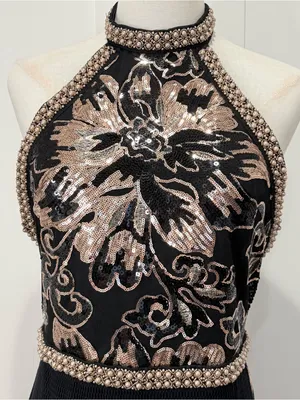 12th Tribe Like Gold Dust Fringe Mini Dress Large Black Sequin Festival Western thumbnail 8
