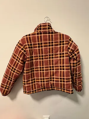 Brown/maroon and beige plaid puffer jacket from Blush Boutique thumbnail 3