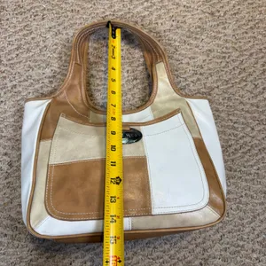 VTG Nine West Patchwork Hobo Shoulder Bag Tan Cream White Faux Leather Neutral thumbnail 8