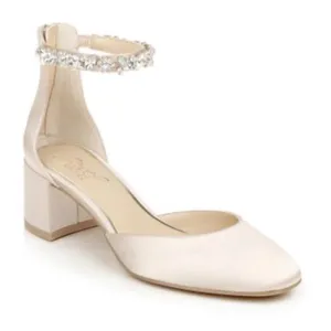 Jewel Badgley Mischka Satin Crystal Ankle Strap Block Heel Pump Cathleen y2k bli thumbnail 1