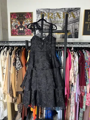 Lulus Black Burnout Jacquard Tie Strap Bustier Midi Dress Large New NWT thumbnail 5