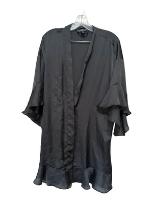 Victoria’s Secret Black Satin Kimono Robe Ruffle Sleeve Tie Front M L thumbnail 1