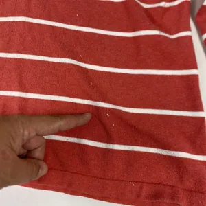 J McLaughlin Shirt Womens Large Red Stripe‎ 3/4 Sleeve Henley Chambray Trim Top thumbnail 5