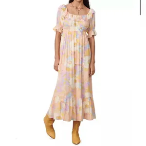 Ba&sh Noma Printed Maxi Dress Off Shoulder Ruffle Pastel Floral Size S thumbnail 3