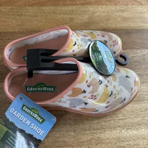 GroundWork Garden Clogs Womens 7 Chicken Print Peach Slip On Shoes Waterproof thumbnail 4
