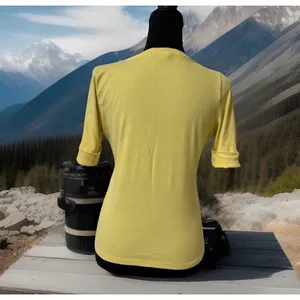 LRL Very Sexy Low‎ Cut V-Neck Cleavage Baby Yellow Slimming Cuff Sleeve TEE -S thumbnail 2