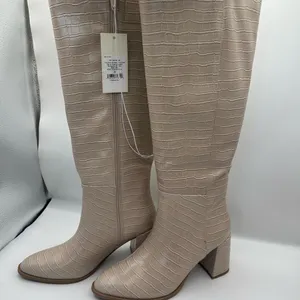 a new day Croc-Embossed Beige Over the Knee Boots thumbnail 2