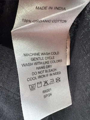 Quince 100% Organic Cotton Gauze Peasant Blouse M black boho casual work neutral thumbnail 8