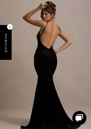 Club L Black Velvet Ruched Strappy Fishtail Maxi Dress thumbnail 2