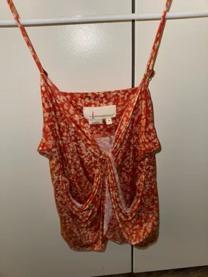 Anthropologie Twist Cami Front Ditsy Floral Orange White XS thumbnail 4