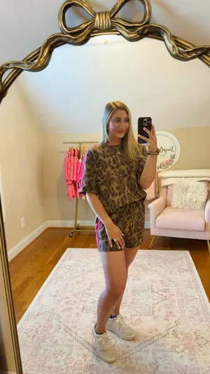 Cheetah print shorts and top set Brown thumbnail 5