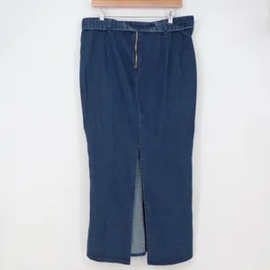 PrettyLittleThing Denim Skirt Womens 8 Maxi Western Belted Blue Slit Excellent thumbnail 4