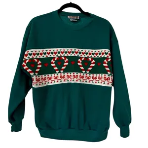 Vintage Sporting Club Candy Cane Hearts Novelty Christmas Sweater Womens Medium thumbnail 1