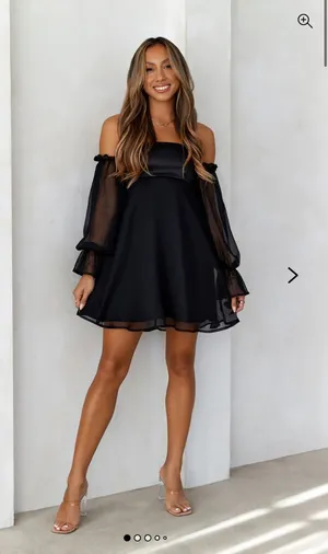 Hello Molly Black Mini Dress Off-The-Shoulder thumbnail 1