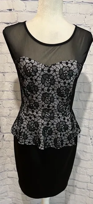 Enfocus Studio Womens Peplum Dress Size 8 Black Lace Sleeveless thumbnail 1