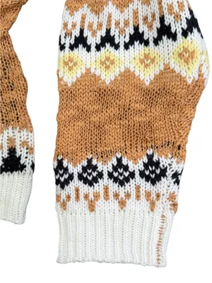 Angie NWT Collared Fair Isle Cropped Knit Sweater Mustard Brown Boho Medium thumbnail 6