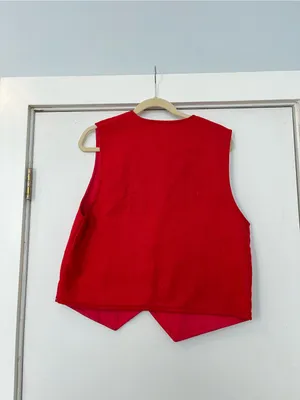 Vintage Red Embroidered Floral Vest wool cotton blend women’s large 90s thumbnail 5