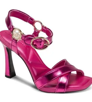 NEW $119 KARL LAGERFELD PARIS Women Daelin Square Toe Sandals Hot Pink Metallic thumbnail 1