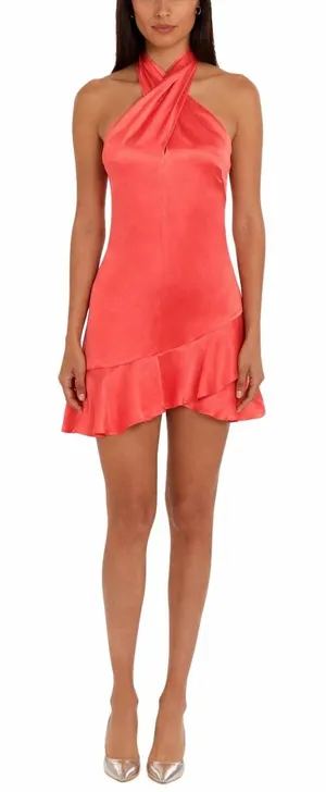 New!‎ Amanda Uprichard Pollie Dress - Coral Silk Halter Mini Dress Size Small thumbnail 1
