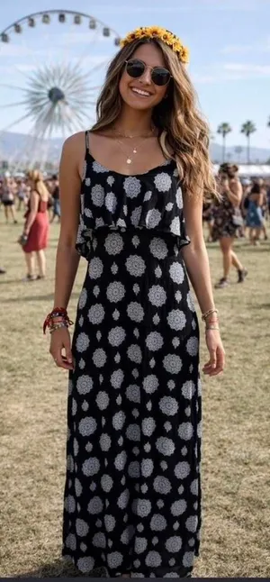 Boho Maxi Dress S Festival Ruffle Bodice Flowy Black Indie Whimsigoth Witchy thumbnail 1