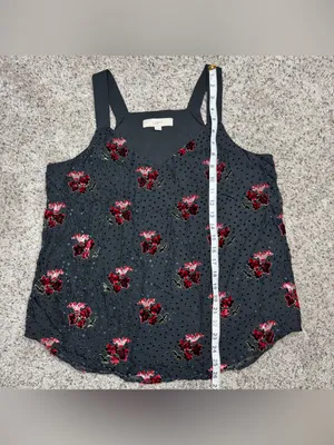 Loft Velvet Floral Swiss Dot Wide Strap V-Neck Tank Top Medium M Black Red Blue thumbnail 7