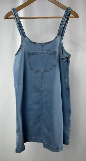 Lulus Braided‎ Strap Front Pocket Stretch Denim Jean Mini Dress in Blue Medium thumbnail 1