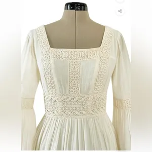 Victor Costa Mexican Wedding Dress Ivory Cotton Gauze & Lace Dress 1970 Size 0 thumbnail 11