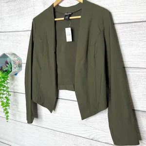 NWT Vintage Wet Seal Y2K Olive Green High Low Cropped Blazer Jacket Size XL thumbnail 4