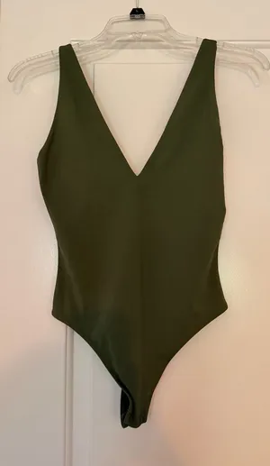 Aritzia Contour V-Neck Top in Olive Green thumbnail 1