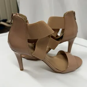 Saks Fifth Ave Women's Nude Deidra Patent‎ Leather Criss-Cross Strap Stilleto 7 thumbnail 5