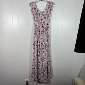 American Eagle Pink Floral Peasant Prairie Tiered Puff Sleeve Milkmaid Dress S thumbnail 5