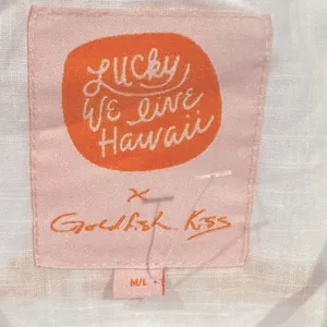 LUCKY WE LIVE HAWAII x GOLDFISH KISS WHITE COTTON SHORT SLEEVE BUTTON COVERUP ML thumbnail 11