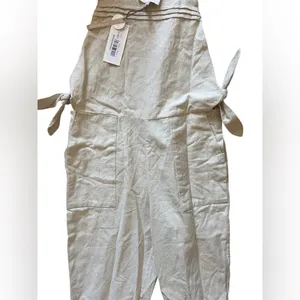 Cleobella Hand Printed Beige Linen Overalls | Small NWT thumbnail 3