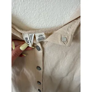 Roxy Linen Blend Beige Tan Flowy Button Down Overall Shorts Romper Womens M thumbnail 5