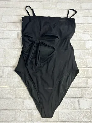 Aerie Ribbed Black One-Piece Swimsuit with Front Tie Size XXL Long thumbnail 2