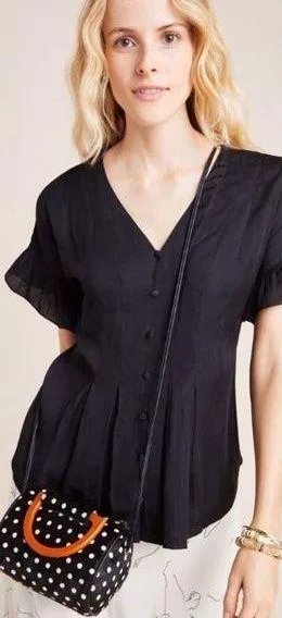 Anthropologie Dolan Left Coast Blouse Peplum Button Front Ruffle Sleeves - S thumbnail 1