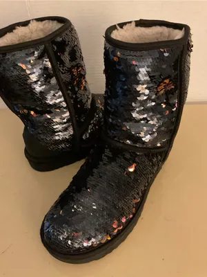 UGG women Black blue sparkle Sequin Classic Short Boots US 9 thumbnail 1