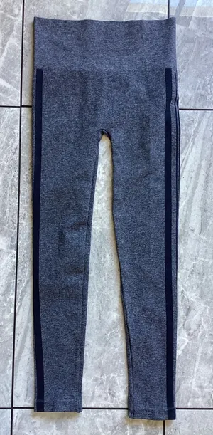 Assets by Spanx Red Hot Label Gray Heathered Seamless Side Stripe Leggings Small thumbnail 1