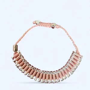 Heart You Back pink dog bone bracelet with silver bones and paws thumbnail 2