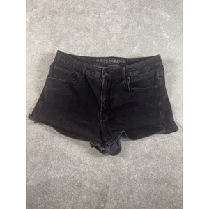 american eagle hi‎ rise shortie black shorts size 12 AEO denim x4 thumbnail 2