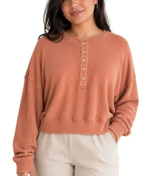 American Eagle Rust Henley Sweatshirt M Boxy Cozy Fall Casual thumbnail 1