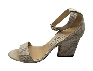 Jimmy Choo Woven‎ Ankle Strap Block Heel Sandals Beige IT 37 Made in Italy thumbnail 1