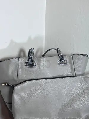 Michael Kors Light Gray Tote with Snake-Print Trim thumbnail 9