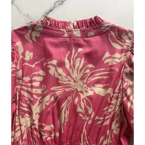 Jodifl Pink Floral Maxi Dress Puff Sleeve Sz Small Tiered Boho Cottage core chic thumbnail 8