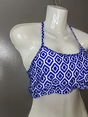 Zuma Blu Bikini Swim Top Womens Large Blue Ikat Racerback Athletic thumbnail 2