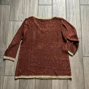 Reba Brown and Gold V-Neck Sweater Relaxed Fit thumbnail 5