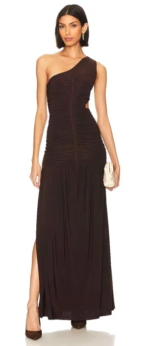 MISA Los Angeles Samsara Cutout Dress Brown ruched Maxi dress Size Small NWT thumbnail 1